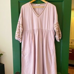 Madewell Lavender Linen Embroidered Dress size Small